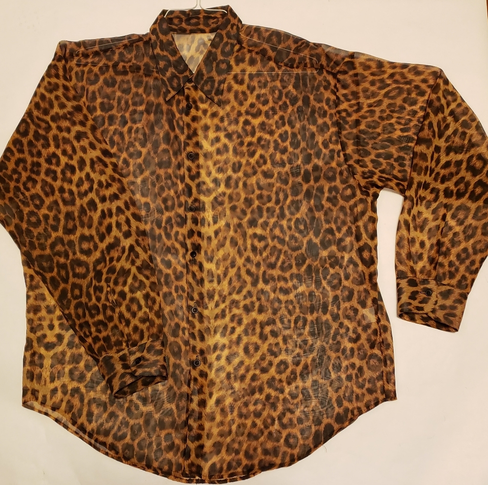 Men's vintage sheer leopard pattern button down